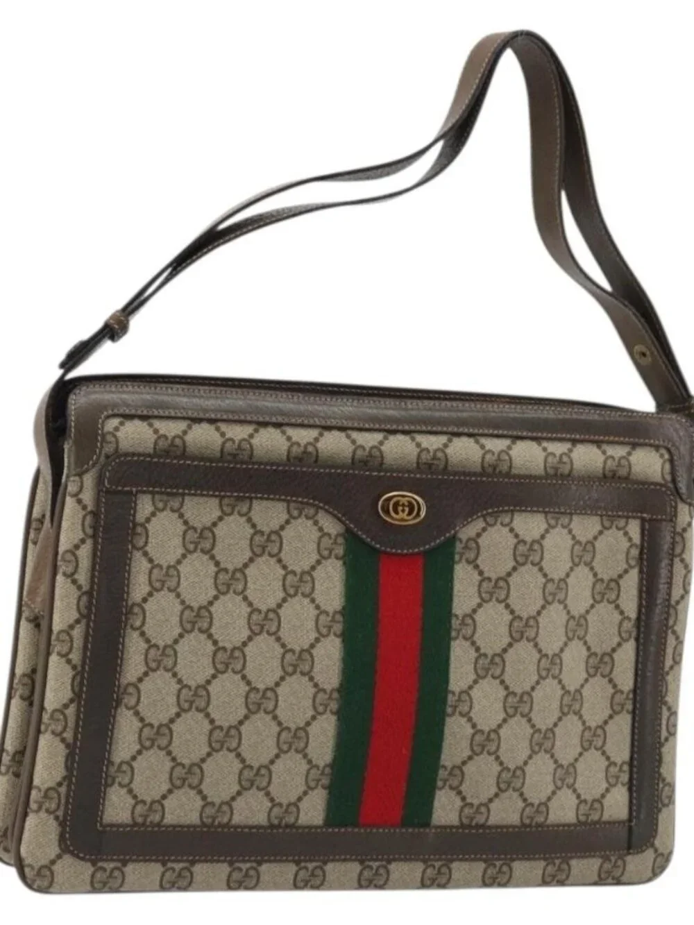 GUCCI GG Supreme Web Sherry Line Bag PVC Beige Gold 14 02 013 Auth 176608